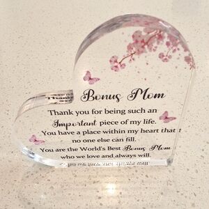 Bonus Mom Heart Keepsake Acrylic Plaque Stepmom Appreciation Gift Decor, NEW